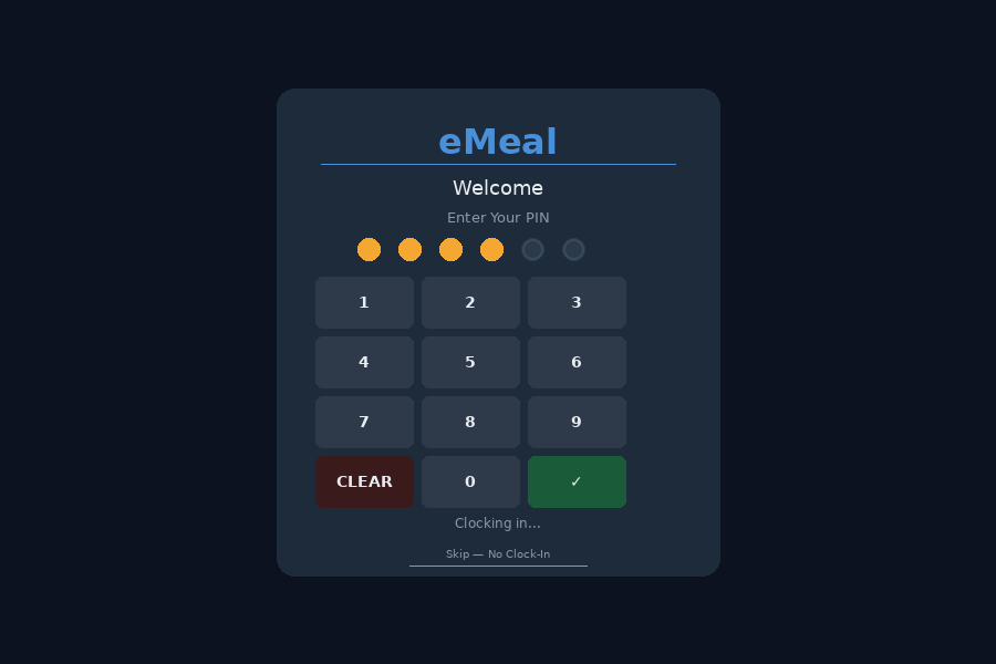POS Clock-In Kiosk PIN entry